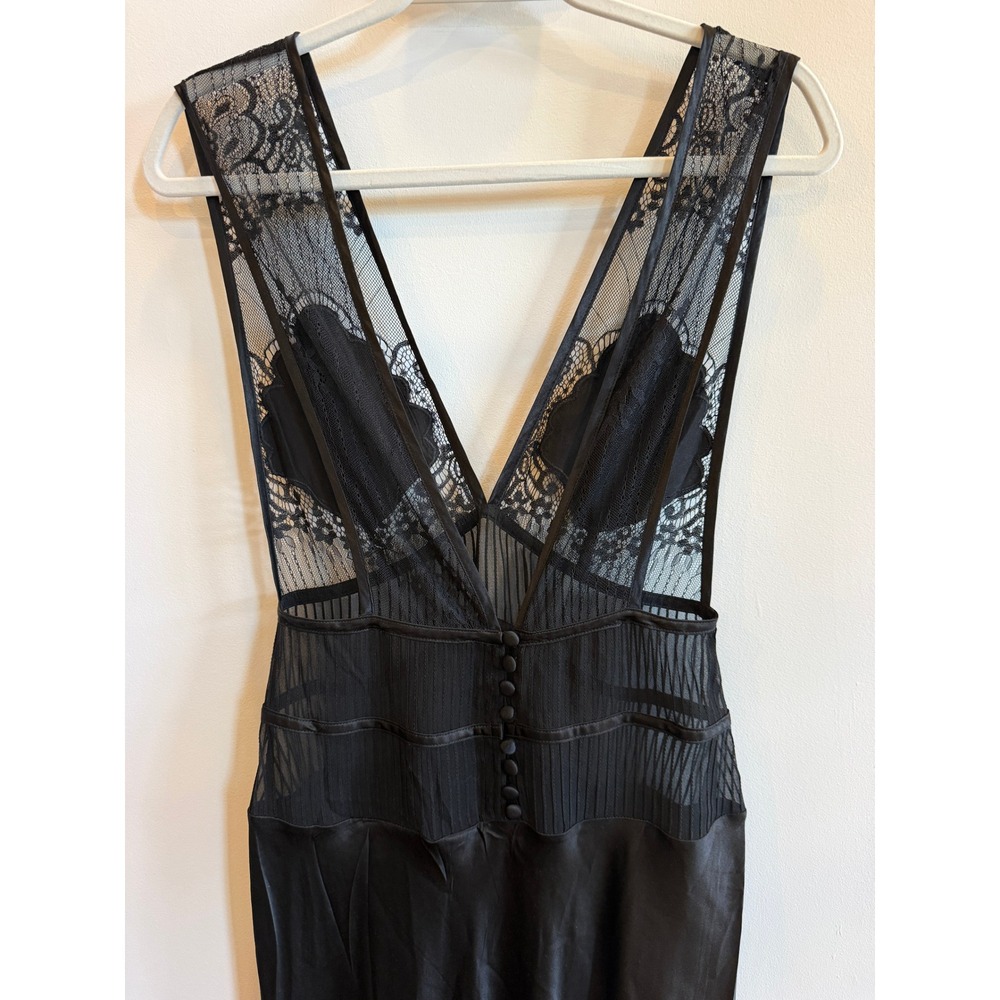 Sleeping with Jacques 100% Silk Pascal Lace-Inset Silk Black Maxi Dress Gown 1 - Picture 6 of 8